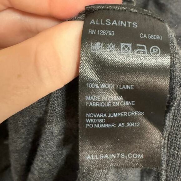 AllSaints Novara Jumper Dress Sweater Wool Pullover Cutout Charcoal Gray Size XS - Picture 9 of 12